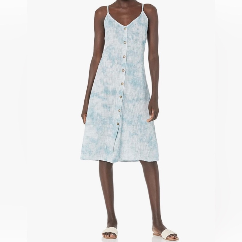 Roxy Button Front Blue Tie Dye Midi Sun Dress S